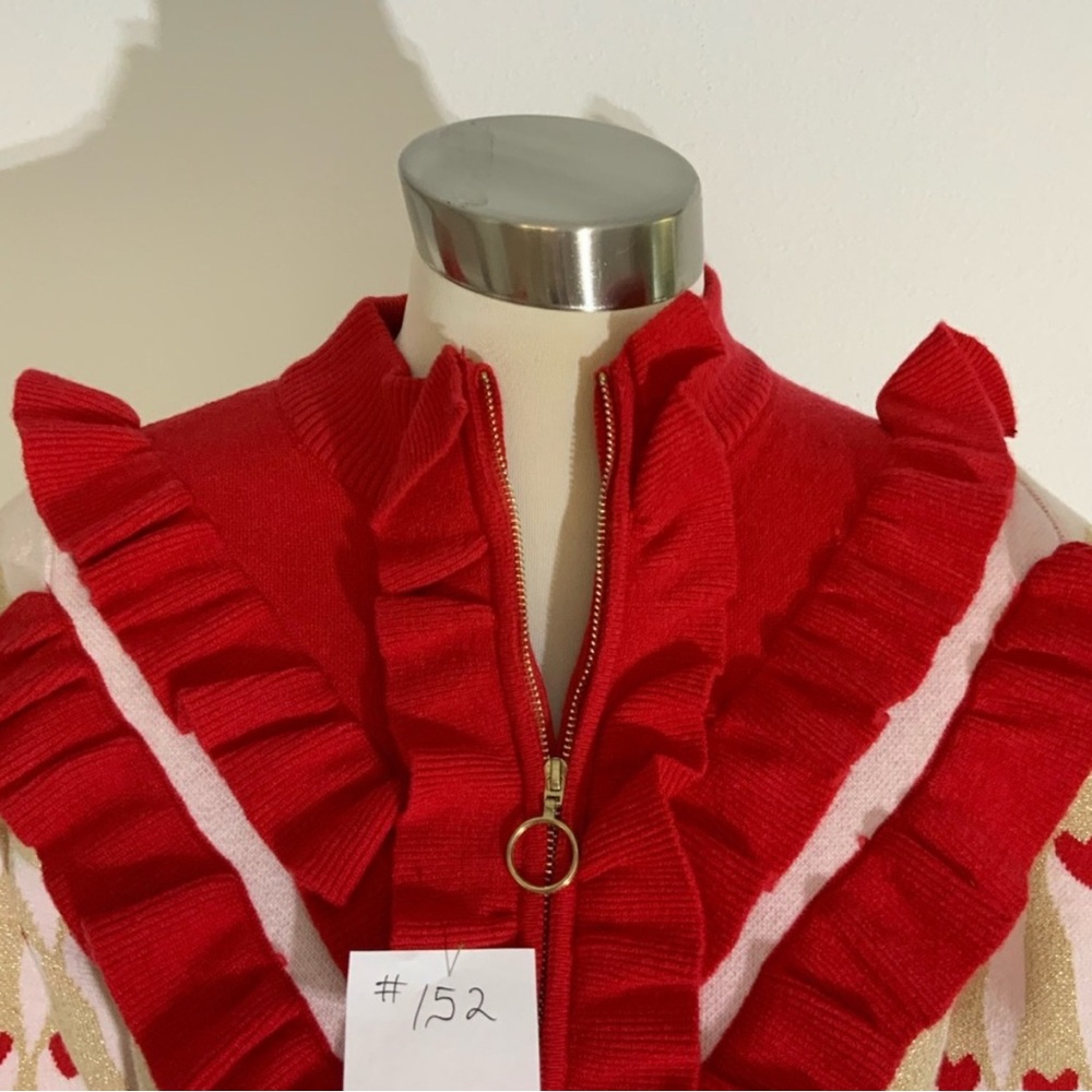 Unique Knitted sweater dress, red, white hearts. Size M, Like new. No name tag - Picture 2 of 6